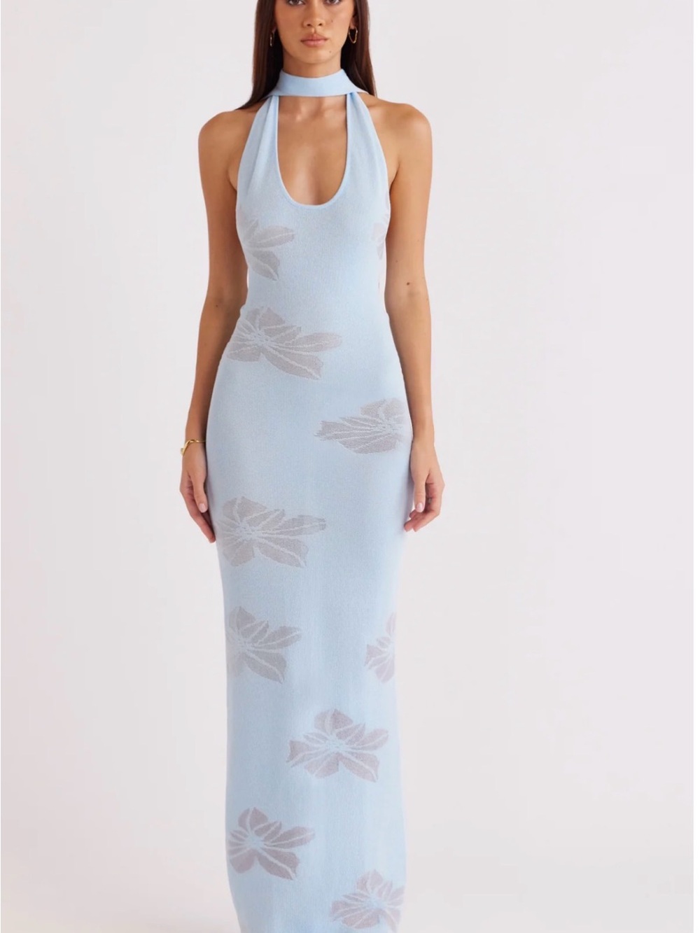 Choker Tahiti Revolve Halter Light Blue Floral Maxi Dress
